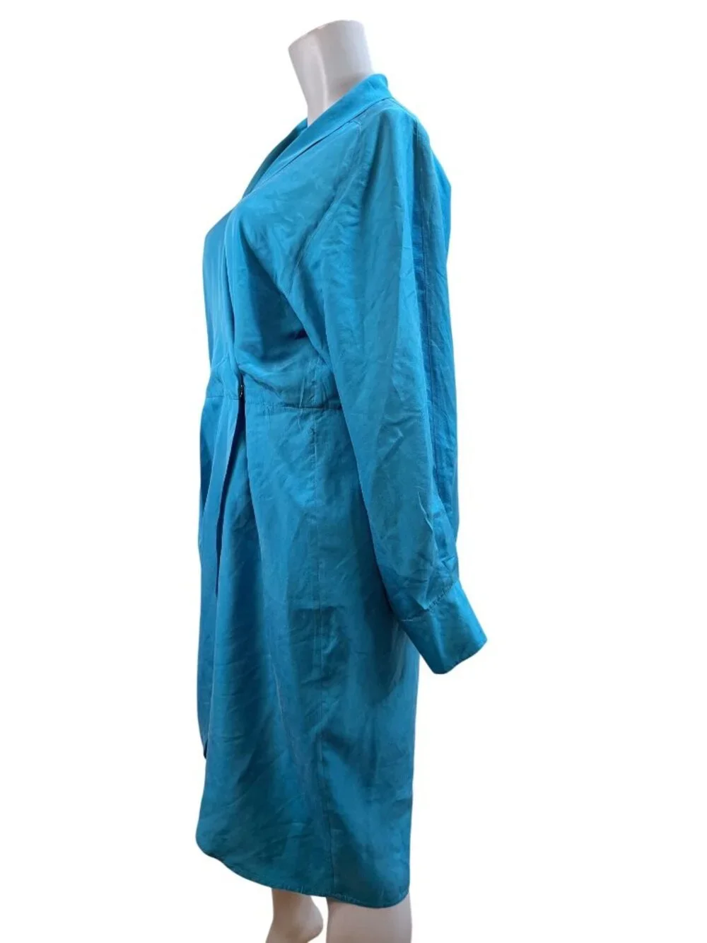 Drapey Wrap 100% Silk 80s Vintage Working Girl Dress Turquoise Sz 8